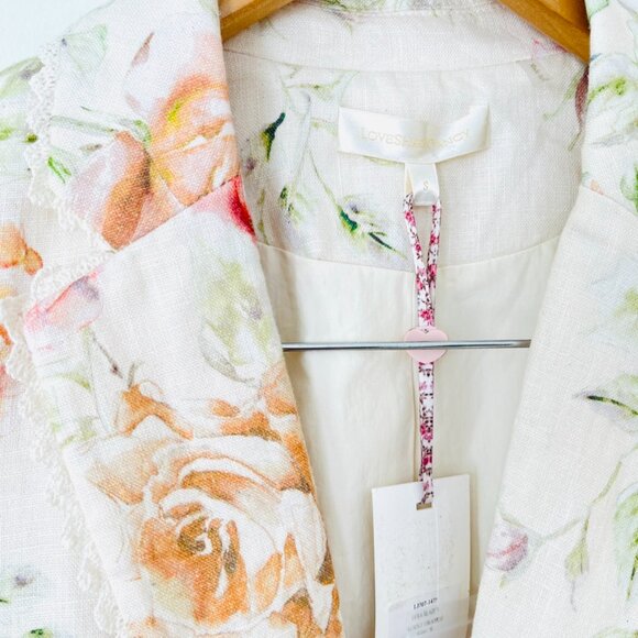 LoveShackFancy Ofra Linen Blazer Cream Burnt Orange Multi Floral Size Small NWT - Picture 4 of 15
